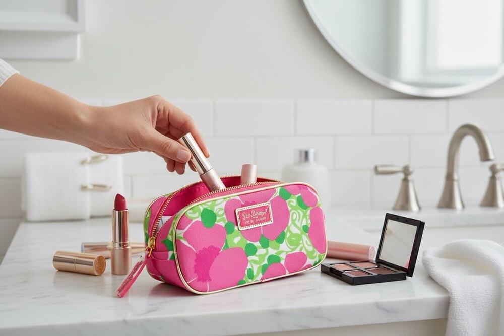 Lilly Pulitzer Estee Lauder Pink Green White Makeup Bags Floral All Over Prints